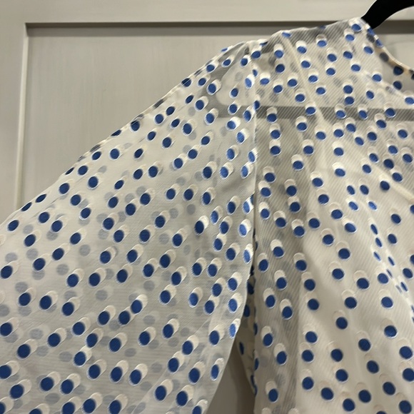 EUC Lovers & Friends blue velvet dotted white georgette fabric shorts romper - Picture 4 of 15